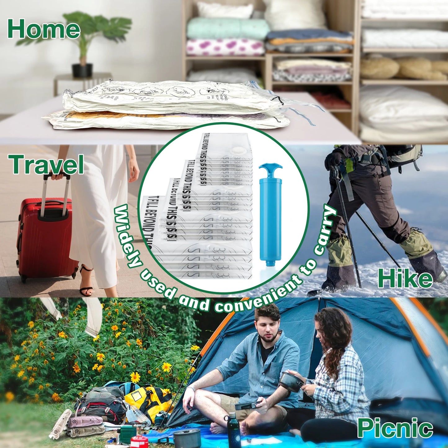 Transparent Vacuum Storage Bags, 20 Pack, Space Saver for Comforters, Blankets, Clothes, Hand Pump Included