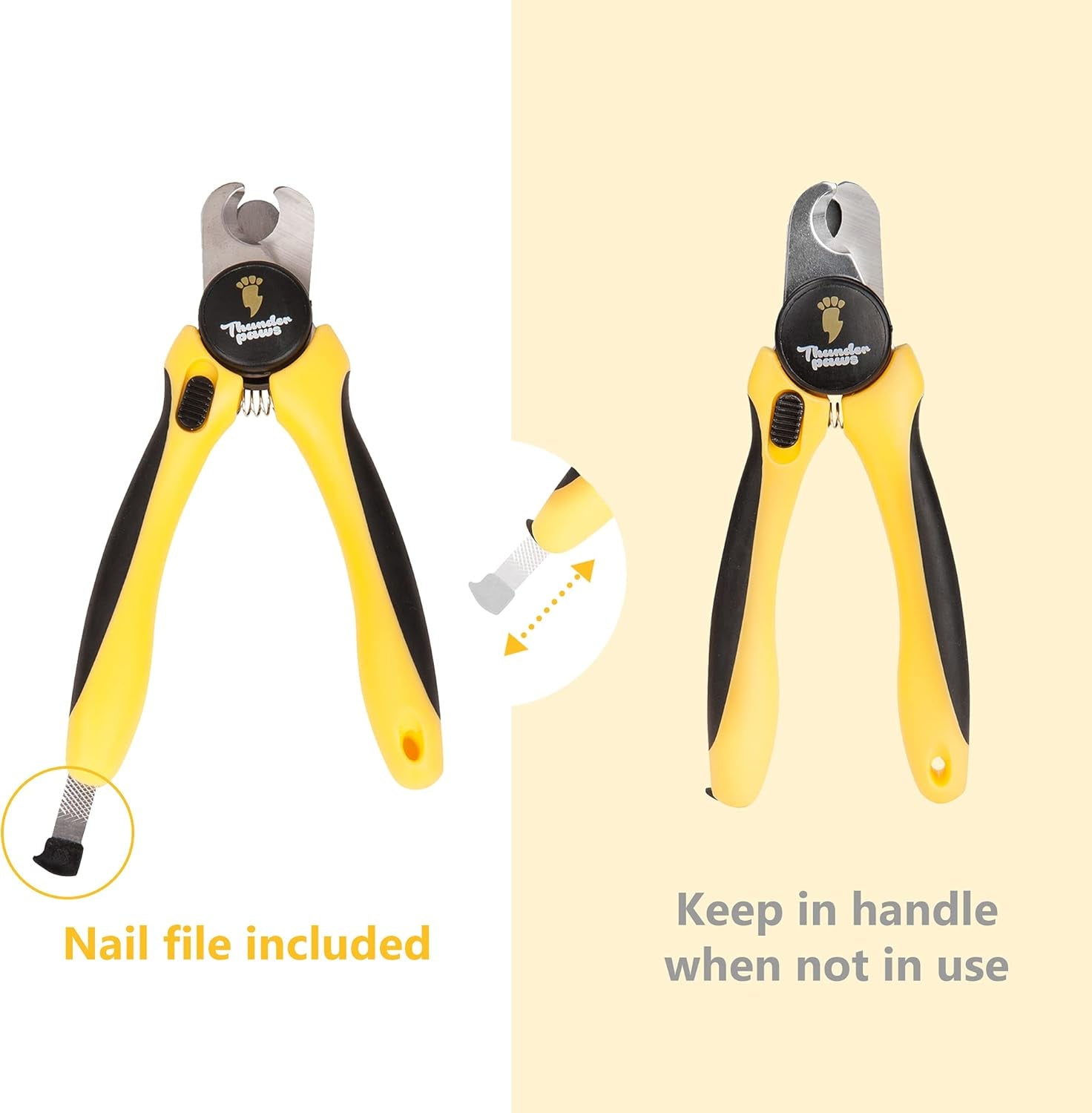 Professional Dog Nail Clippers with Safety Guard & File, Medium-Large Yellow Dog Toenail Trimmer