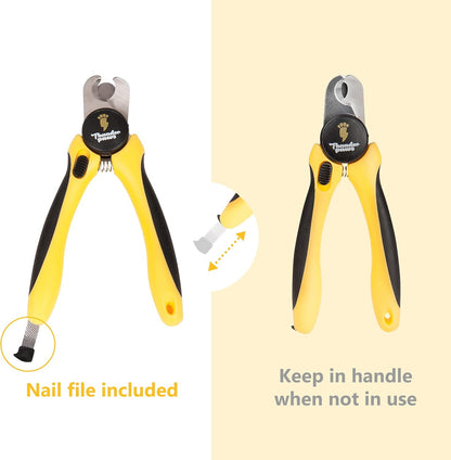 Professional Dog Nail Clippers with Safety Guard & File, Medium-Large Yellow Dog Toenail Trimmer