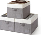 3-Pack Large Fabric Storage Bins with Handles, Collapsible Storage Boxes for Shelves & Closet Organization, Gray
