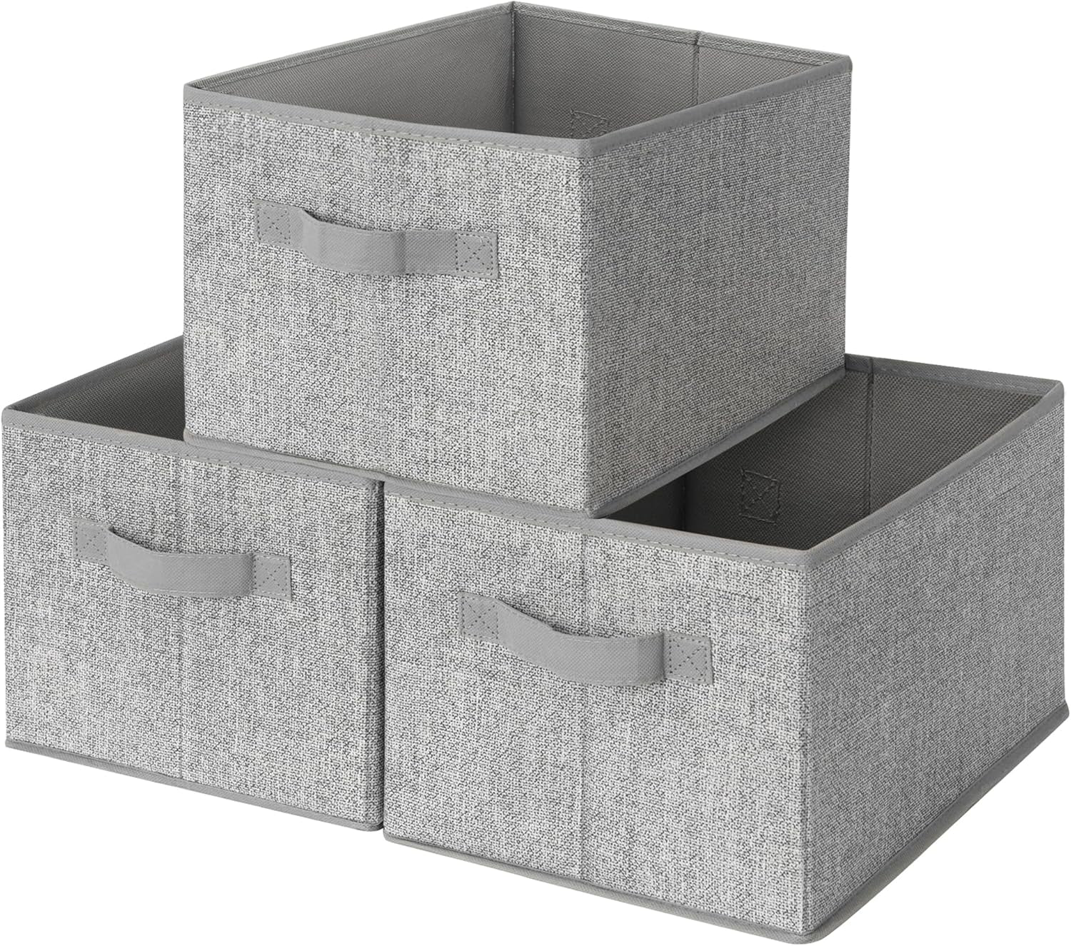 3-Pack Large Fabric Storage Bins with Handles, Collapsible Storage Boxes for Shelves & Closet Organization, Gray