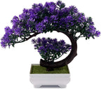 Small 8.5" Artificial Bonsai Plant, Green Faux Desktop Decor for Home, Office, Bookshelf & Bathroom