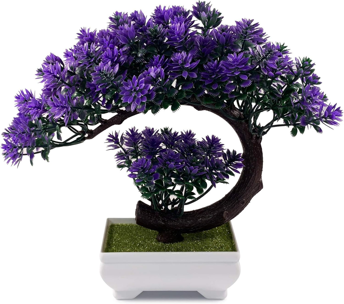 Small 8.5" Artificial Bonsai Plant, Green Faux Desktop Decor for Home, Office, Bookshelf & Bathroom