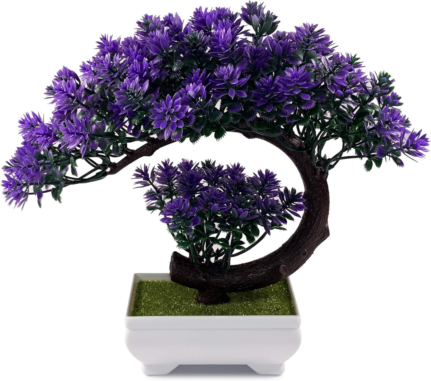 Small 8.5" Artificial Bonsai Plant, Green Faux Desktop Decor for Home, Office, Bookshelf & Bathroom