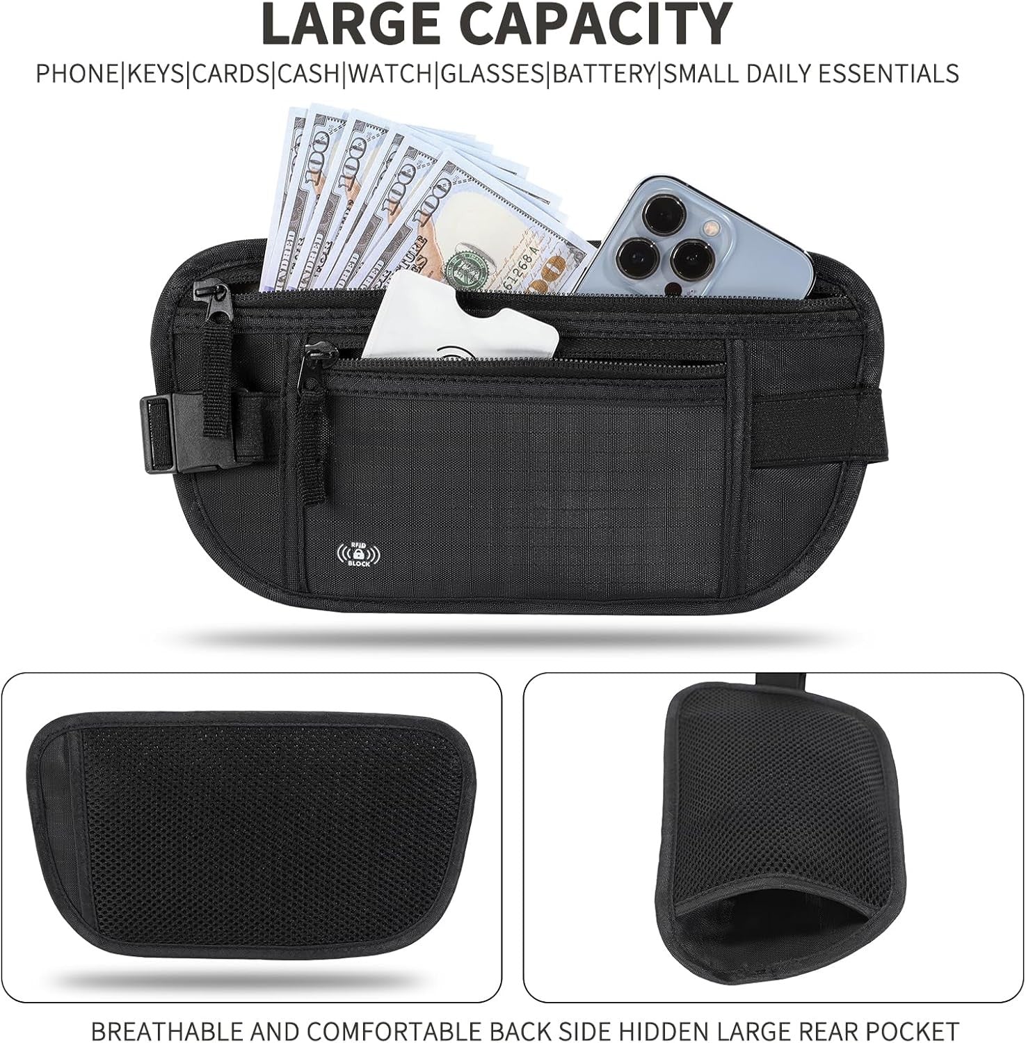 RFID Travel Money Belt Passport Holder