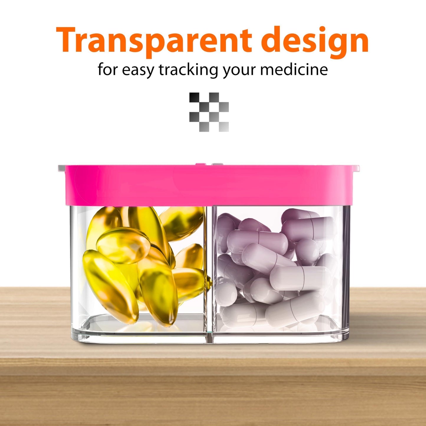 Extra Large Pill Organizer Pink White 2 Times a Day Big Pill Box 7 Day Am Pm XL