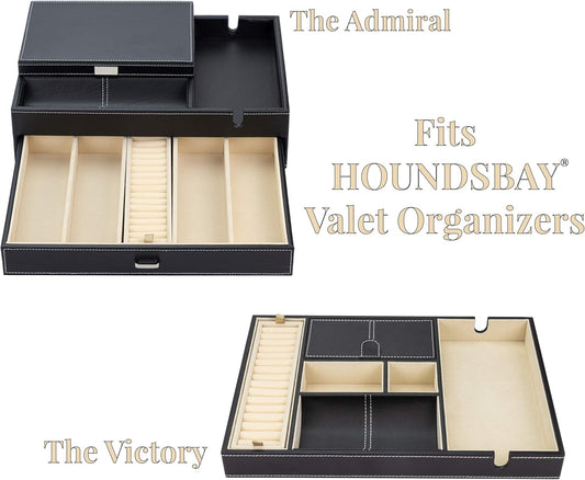 Ring & Cufflink Box Padded Jewelry Tray | Accessory to Admiral and Commander Dresser Valet Box & Victory Valet Tray (Ivory)