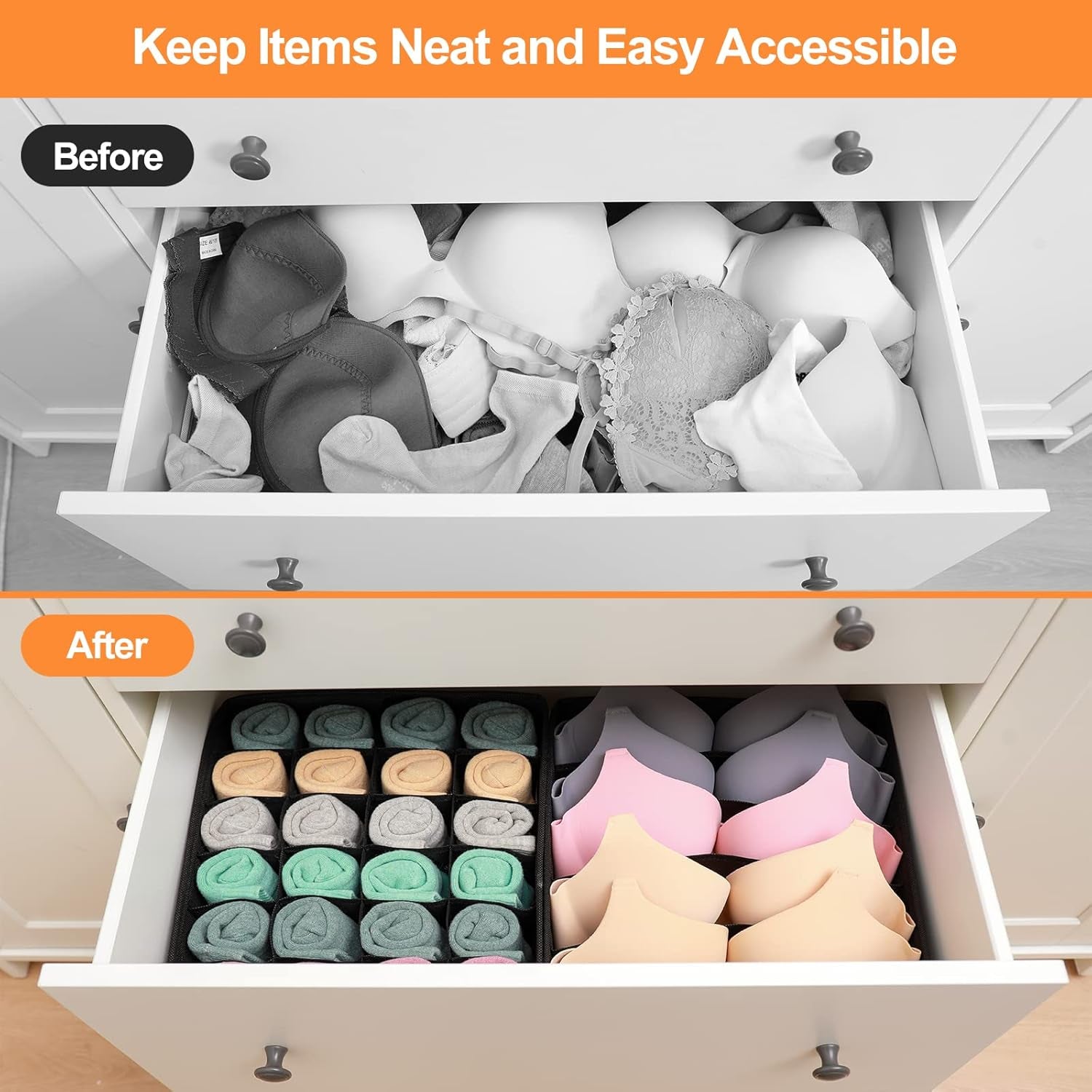 4 Pcs Underwear Drawer Organizers Divider, Closet Socks Organizer and Storage Boxes for Lingerie, Bra, Undies