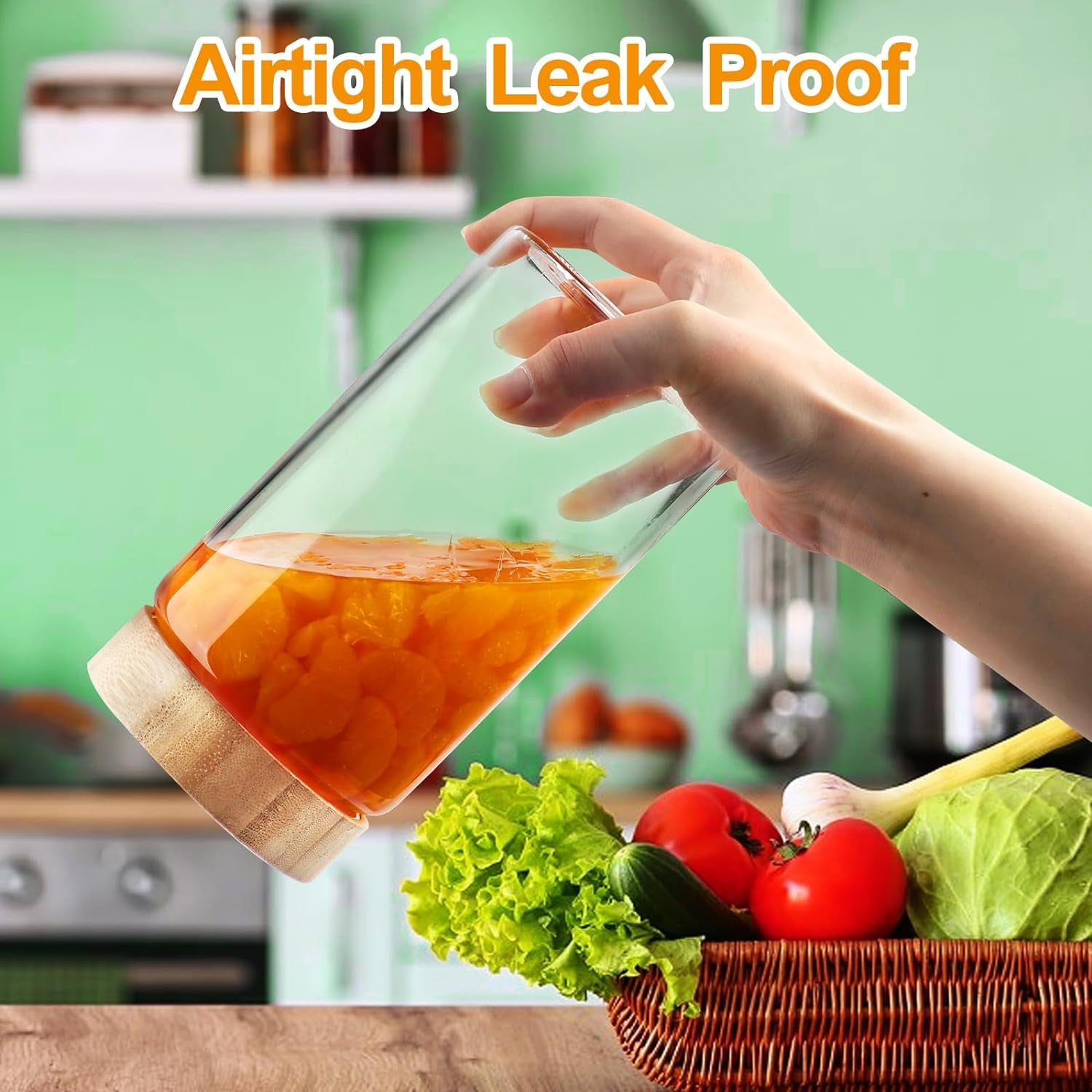 3-Pack Glass Storage Jars with Airtight Bamboo Lids, 80oz Canisters for Cereal, Cookies, Pasta & Kitchen Storage