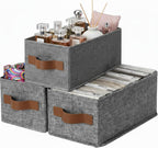3-Pack Large Fabric Storage Bins with Handles, Collapsible Storage Boxes for Shelves & Closet Organization, Gray