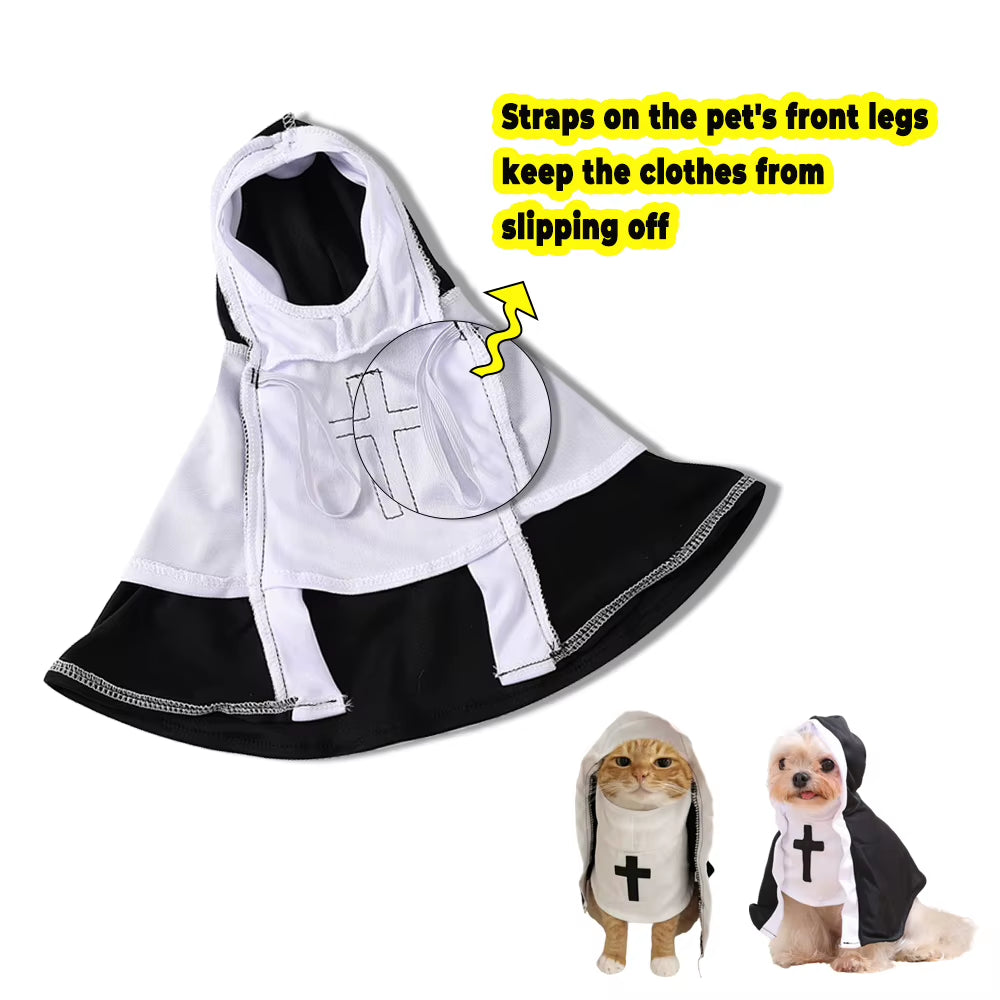 Pet Halloween costume with cross print design