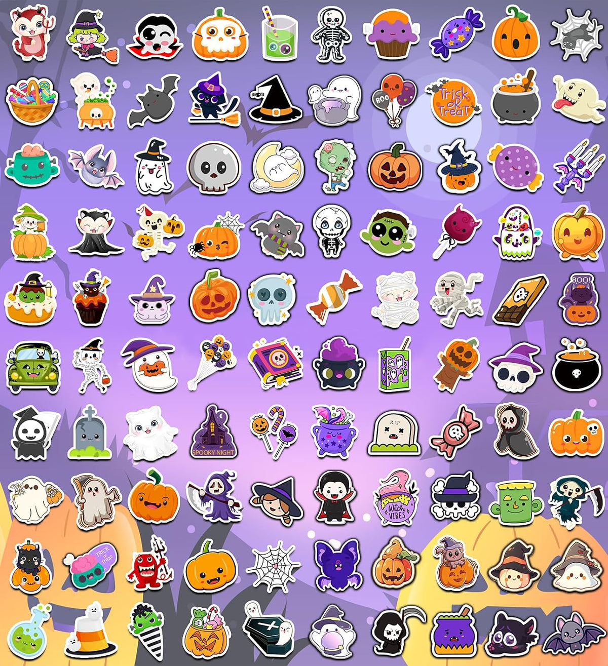 Halloween party favor stickers with spooky seasonal designs