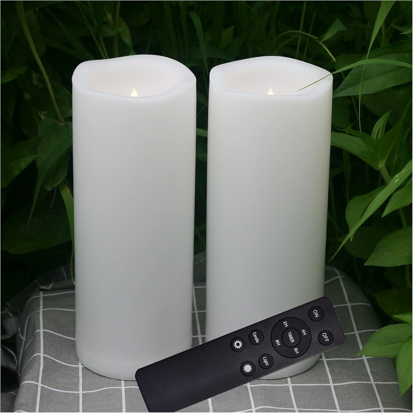 2-Pack Large Waterproof Flameless LED Pillar Candles, 4"x8", Battery Operated with Remote & Timer, Flickering Electric Candles for Outdoor & Indoor Decor