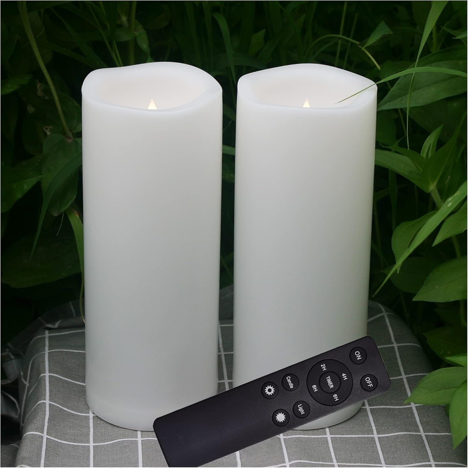 2-Pack Large Waterproof Flameless LED Pillar Candles, 4"x8", Battery Operated with Remote & Timer, Flickering Electric Candles for Outdoor & Indoor Decor