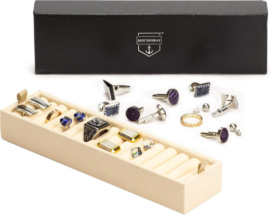 Ring & Cufflink Box Padded Jewelry Tray | Accessory to Admiral and Commander Dresser Valet Box & Victory Valet Tray (Ivory)