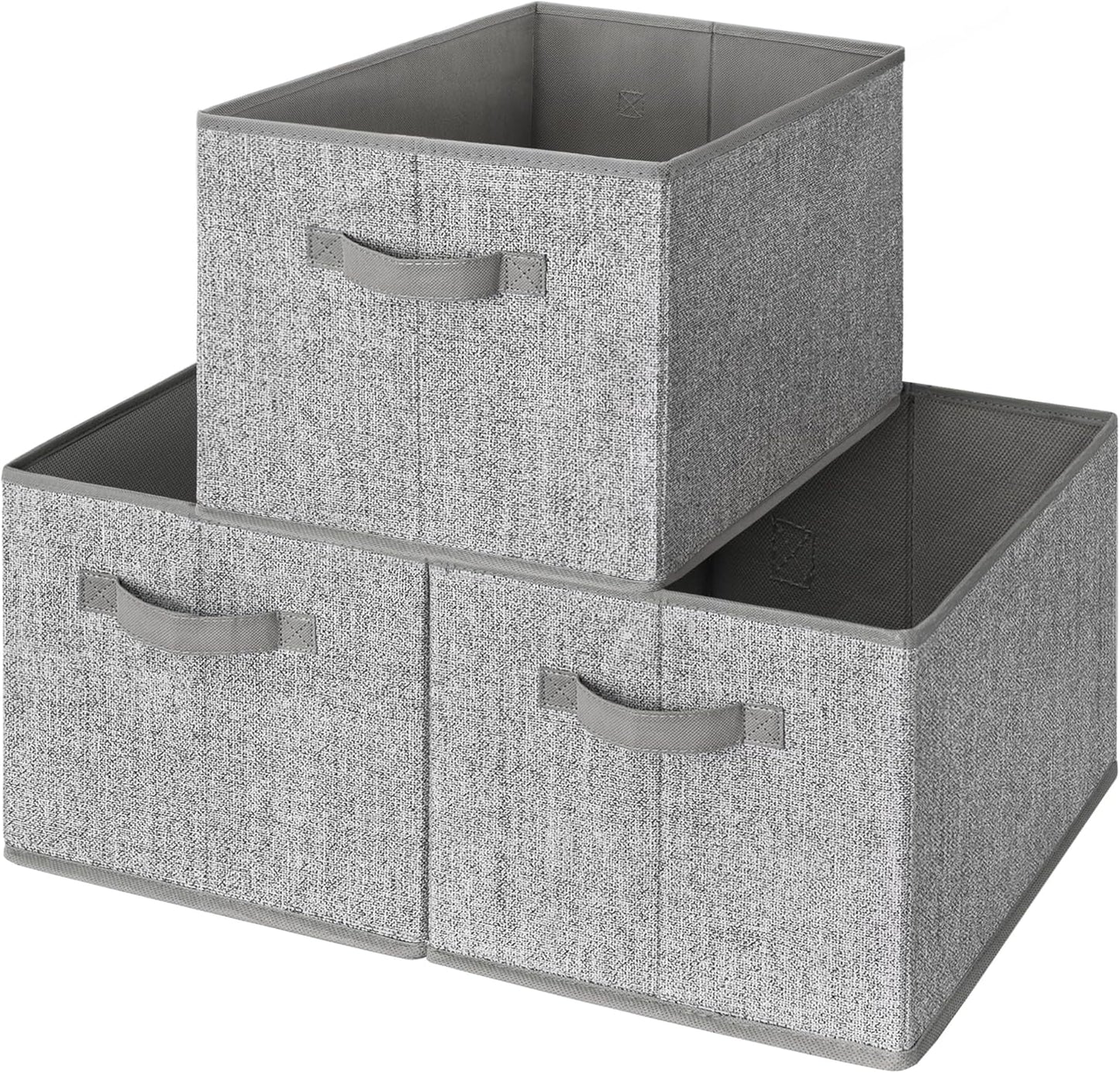 3-Pack Large Fabric Storage Bins with Handles, Collapsible Storage Boxes for Shelves & Closet Organization, Gray