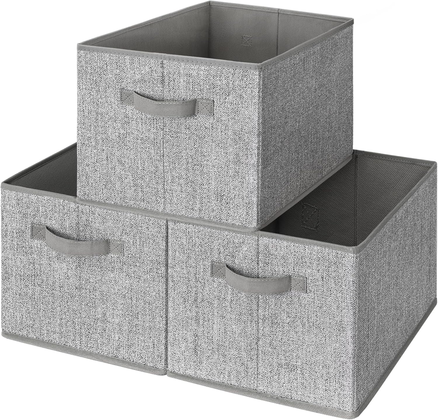 3-Pack Large Fabric Storage Bins with Handles, Collapsible Storage Boxes for Shelves & Closet Organization, Gray