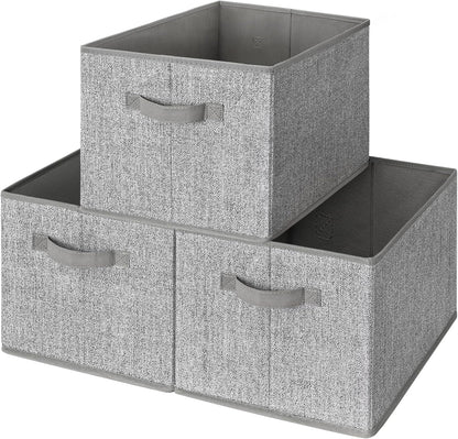 3-Pack Large Fabric Storage Bins with Handles, Collapsible Storage Boxes for Shelves & Closet Organization, Gray