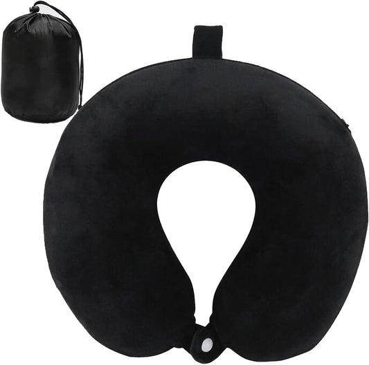 Upgraded Travel Neck Pillow – 100% Memory Foam for Airplane, Flight Headrest & Sleep, Portable Plane Accessory