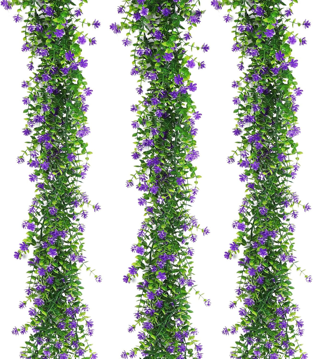 3-Pack Black Artificial Eucalyptus Garland with Flowers, Halloween & Fall Party Decor, Fake Floral Greenery for Wall Backdrop