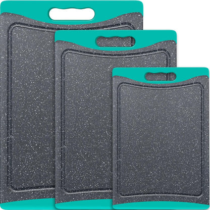 3-Pack Extra Large Plastic Cutting Boards with Juice Grooves & Easy-Grip Handles, Dishwasher Safe, Almond Gray