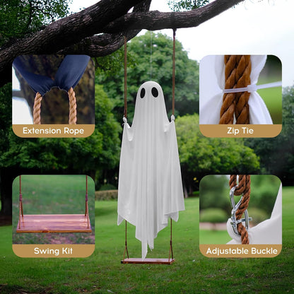 Large 5.3 FT ghost Halloween decoration hanging from a tree branch