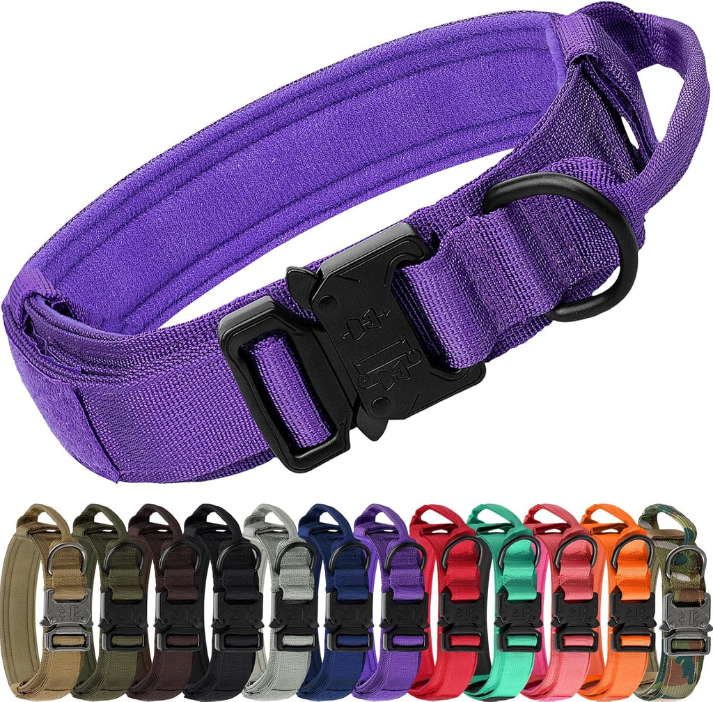Tactical Dog Collar with Handle – Adjustable Heavy-Duty Military Training Collar with 2 Patches for All Size Dogs