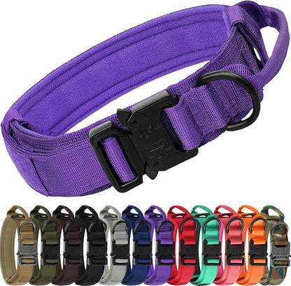 Tactical Dog Collar with Handle – Adjustable Heavy-Duty Military Training Collar with 2 Patches for All Size Dogs