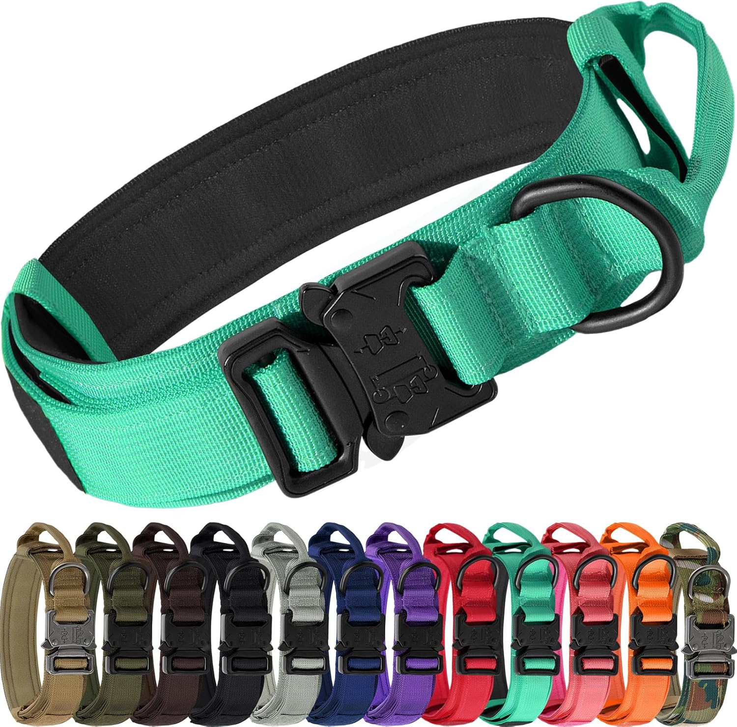 Tactical Dog Collar with Handle – Adjustable Heavy-Duty Military Training Collar with 2 Patches for All Size Dogs