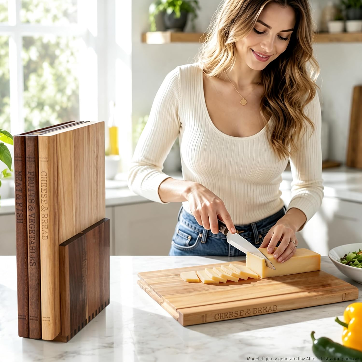Book Cutting Board Set with Wooden Stand-Wooden Kitchen Cutting Boards That Look like Books for Vegetables Cheese Meat,3Pcs Chopping Board Gift Set for Home Cooks & Kitchen Decor