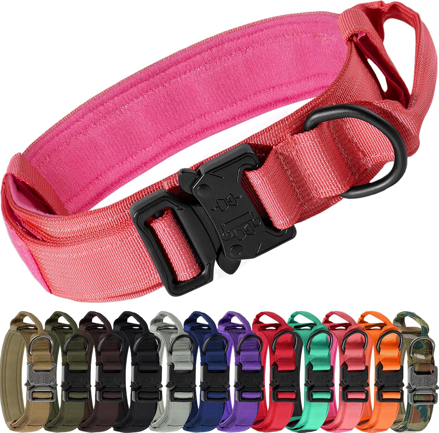 Tactical Dog Collar with Handle – Adjustable Heavy-Duty Military Training Collar with 2 Patches for All Size Dogs