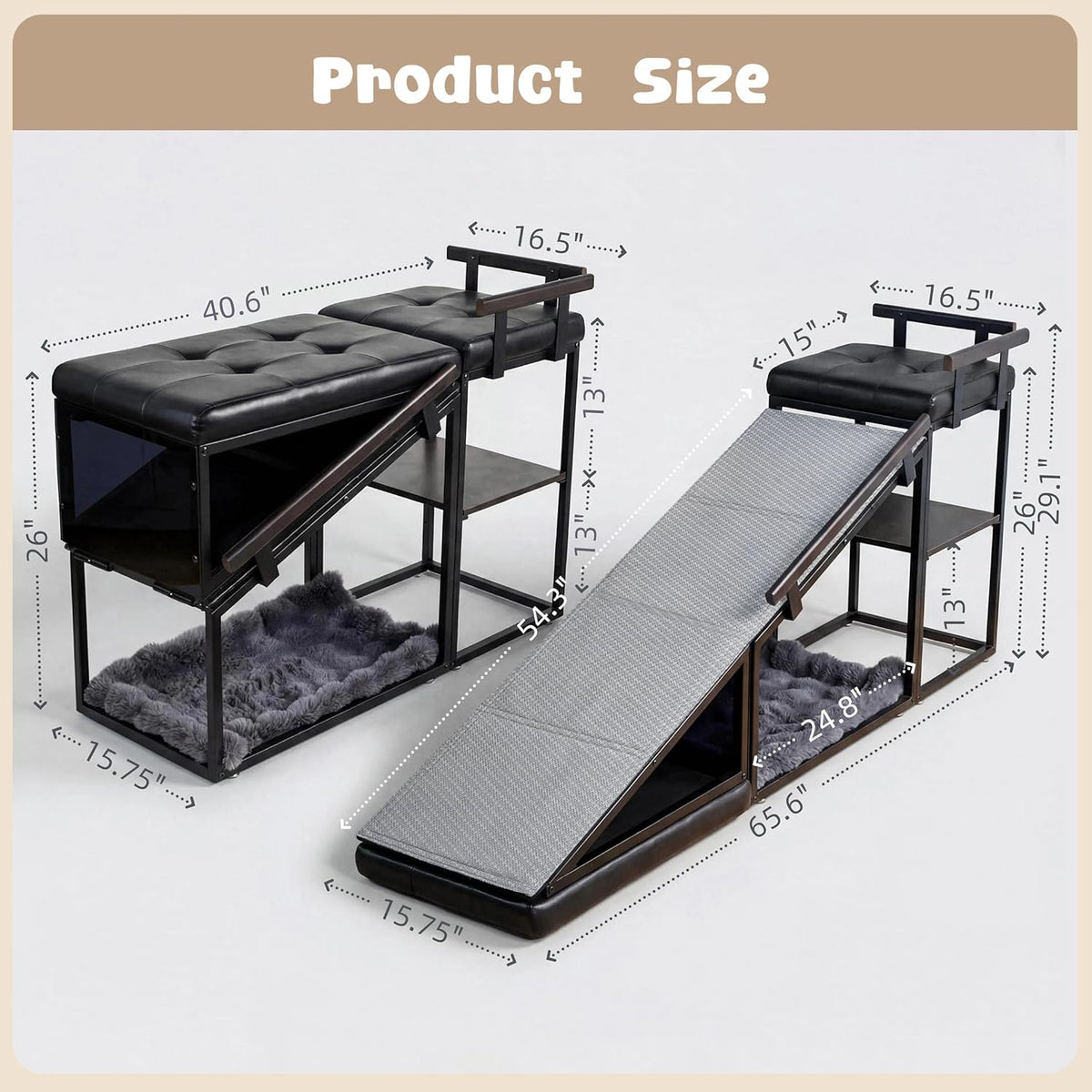 4-in-1 Dog Ramp for Bed  Storage Pet Stairs & Ottoman Bench, Ideal for Small&Medium Dogs,Black