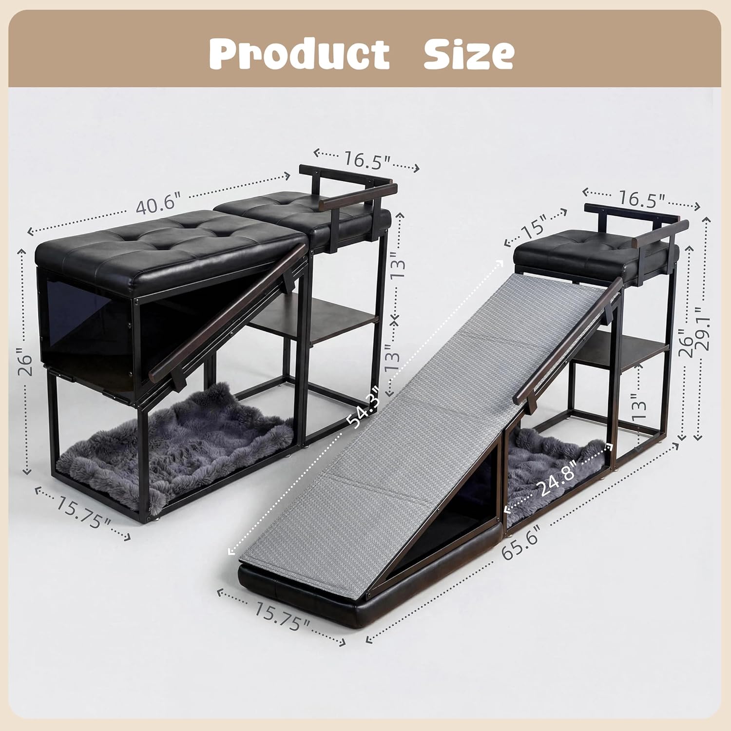 4-in-1 Dog Ramp for Bed  Storage Pet Stairs & Ottoman Bench, Ideal for Small&Medium Dogs,Black