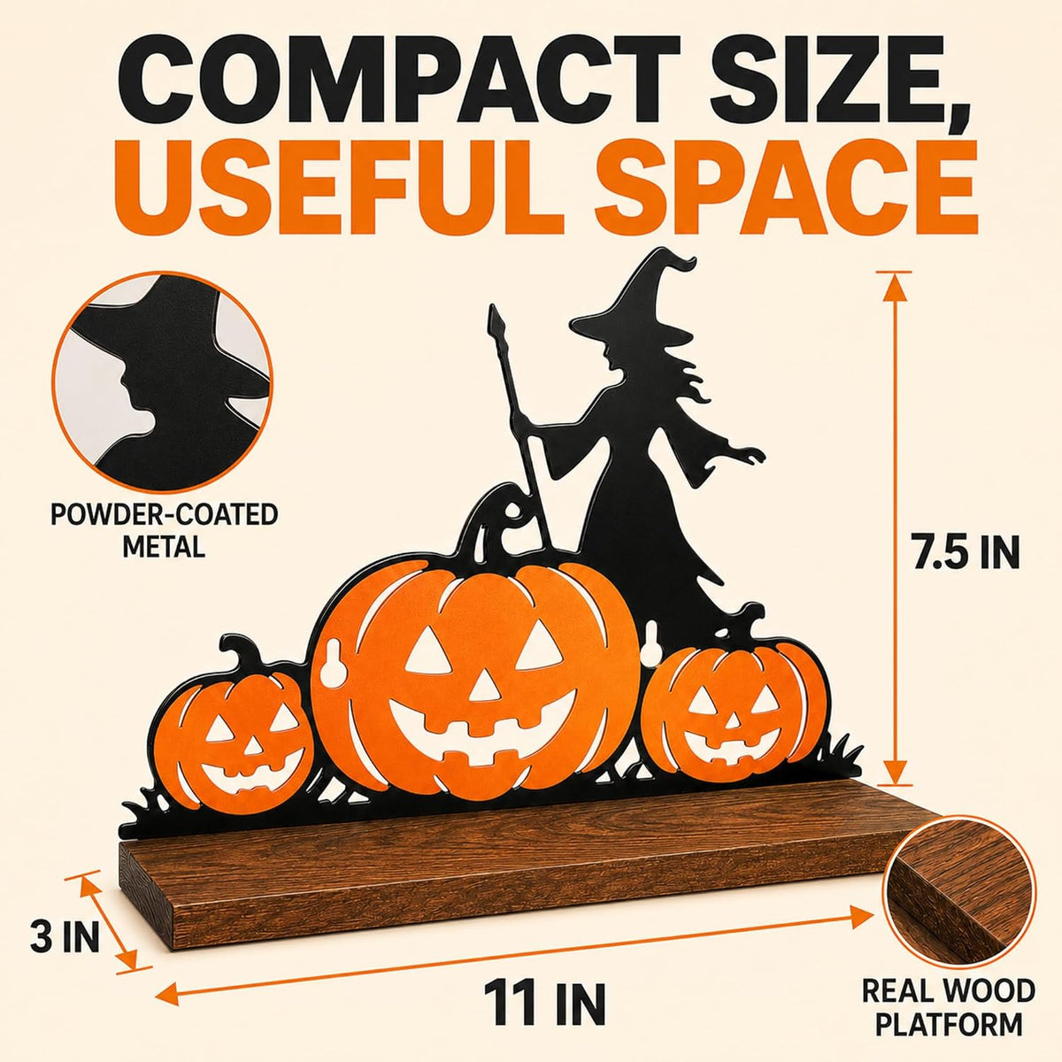 Pracaniz Halloween Display Shelf, 11-Inch Witch Pumpkin Bat Mantel Decor