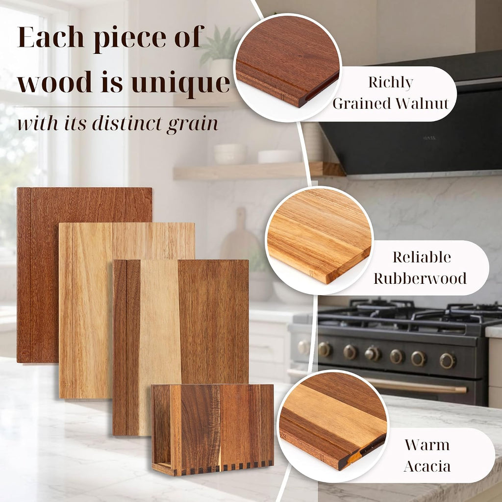 Book Cutting Board Set with Wooden Stand-Wooden Kitchen Cutting Boards That Look like Books for Vegetables Cheese Meat,3Pcs Chopping Board Gift Set for Home Cooks & Kitchen Decor