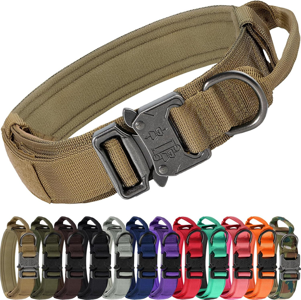 Tactical Dog Collar with Handle – Adjustable Heavy-Duty Military Training Collar with 2 Patches for All Size Dogs