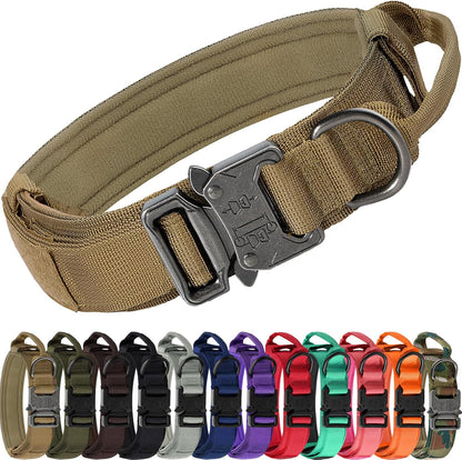 Tactical Dog Collar with Handle – Adjustable Heavy-Duty Military Training Collar with 2 Patches for All Size Dogs