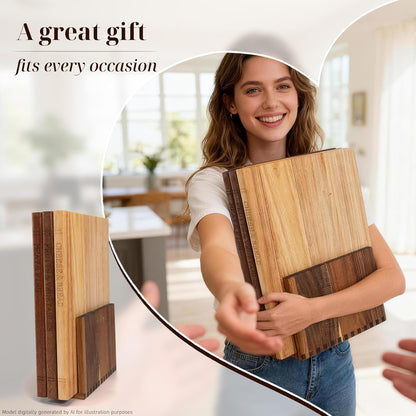 Book Cutting Board Set with Wooden Stand-Wooden Kitchen Cutting Boards That Look like Books for Vegetables Cheese Meat,3Pcs Chopping Board Gift Set for Home Cooks & Kitchen Decor