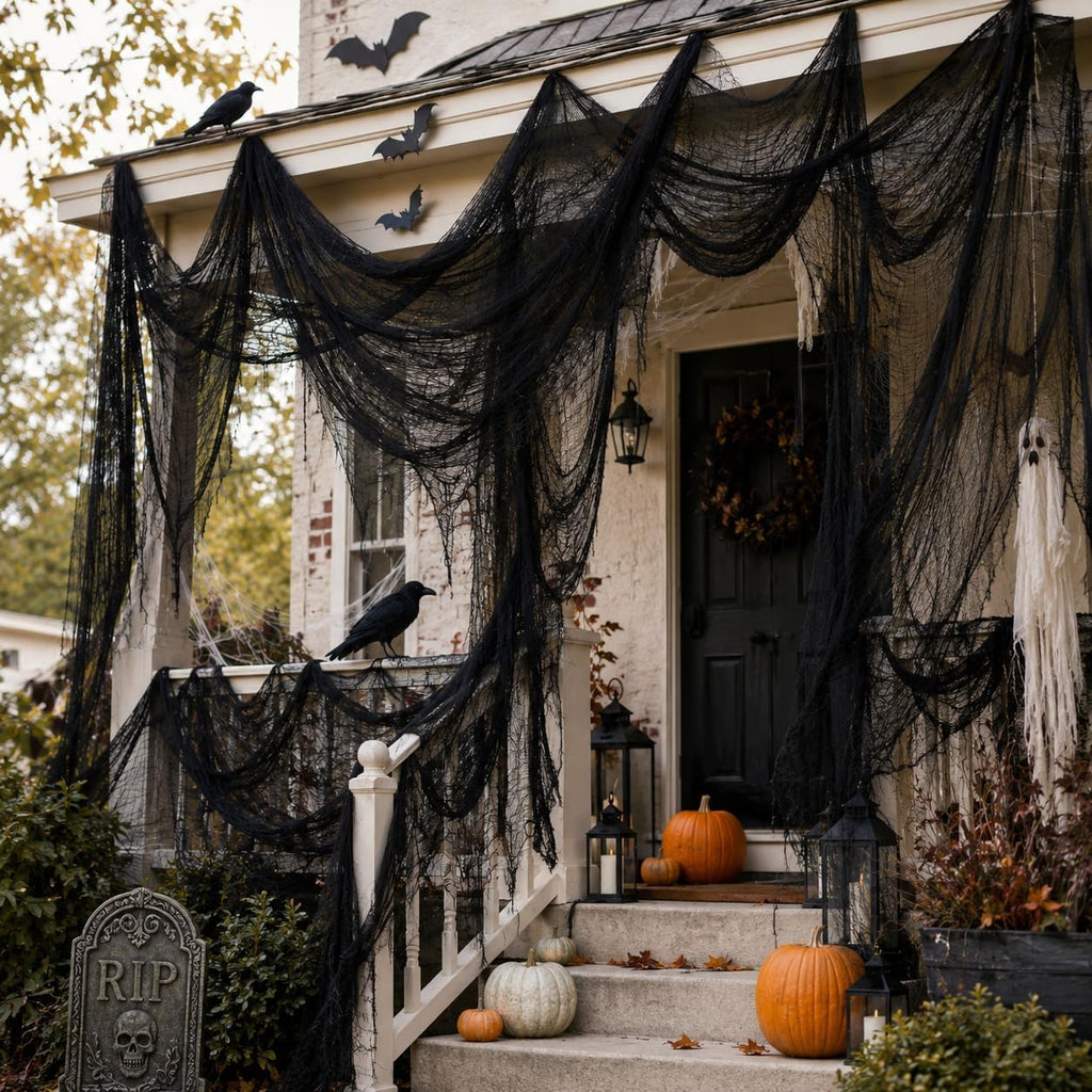 Black Halloween Gauze Cloth for Wall and Door Decor