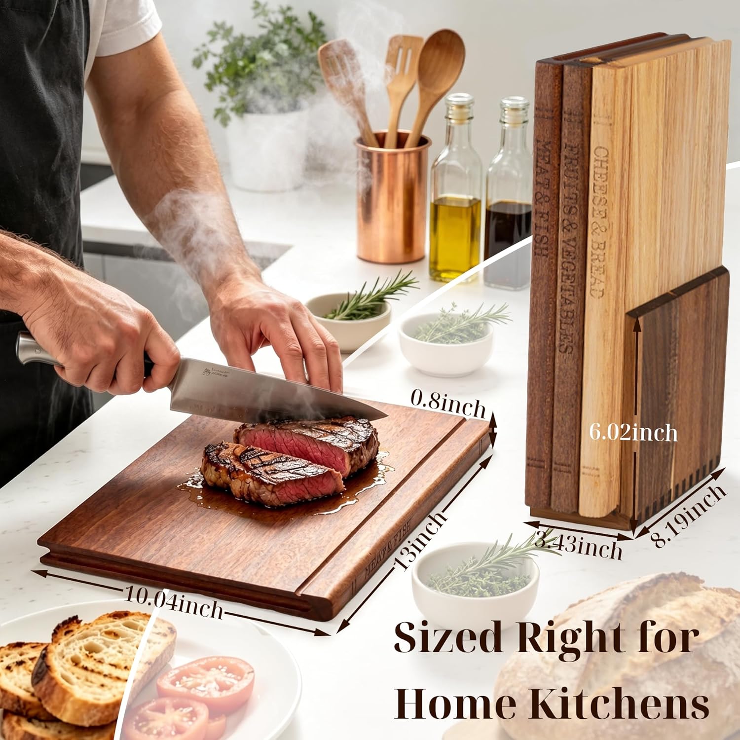 Book Cutting Board Set with Wooden Stand-Wooden Kitchen Cutting Boards That Look like Books for Vegetables Cheese Meat,3Pcs Chopping Board Gift Set for Home Cooks & Kitchen Decor