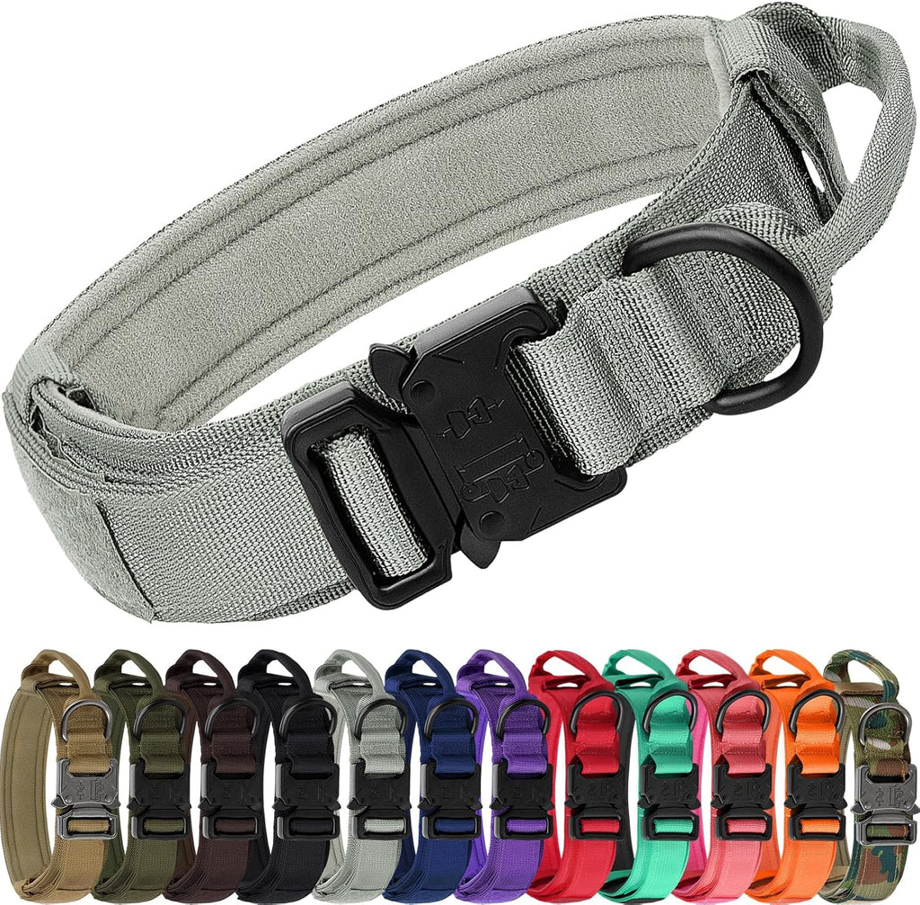 Tactical Dog Collar with Handle – Adjustable Heavy-Duty Military Training Collar with 2 Patches for All Size Dogs