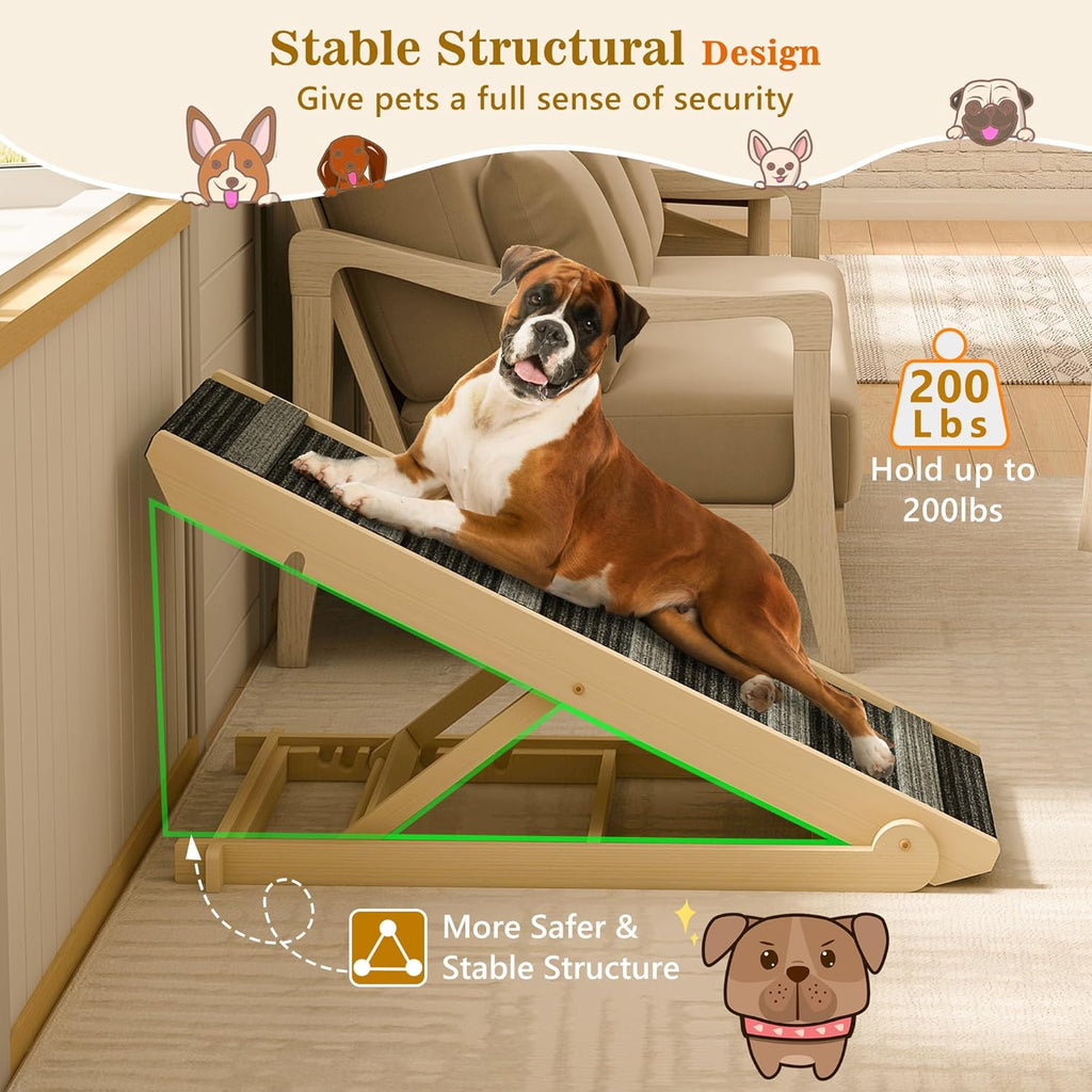 Dog Ramp 7 Adjustable Heights, Non-Slip, Holds 200LBS