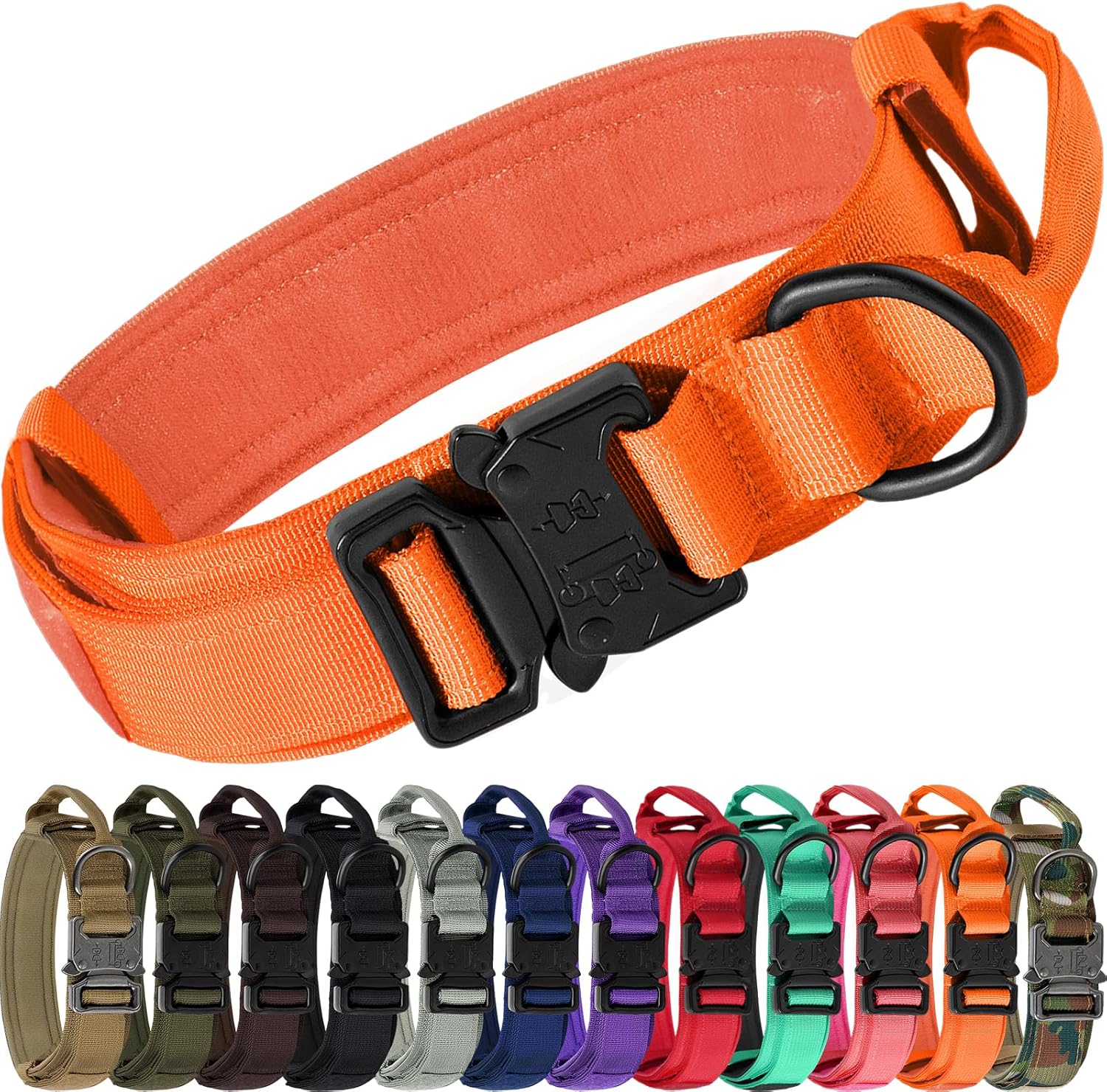 Tactical Dog Collar with Handle – Adjustable Heavy-Duty Military Training Collar with 2 Patches for All Size Dogs