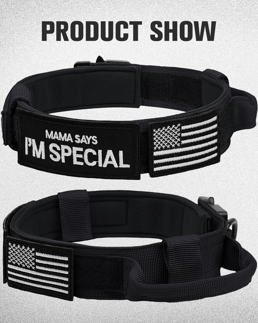 Tactical Dog Collar with Handle – Adjustable Heavy-Duty Military Training Collar with 2 Patches for All Size Dogs