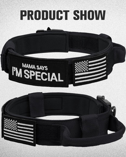 Tactical Dog Collar with Handle – Adjustable Heavy-Duty Military Training Collar with 2 Patches for All Size Dogs