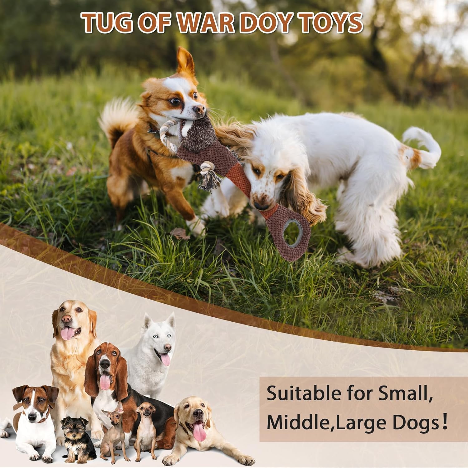 Large Plush Squeaky Dog Toys with Crinkle Paper, Tug of War Pull Toys for Puppies, Interactive Dog Chew Toys for Small, Medium and Large Dogs