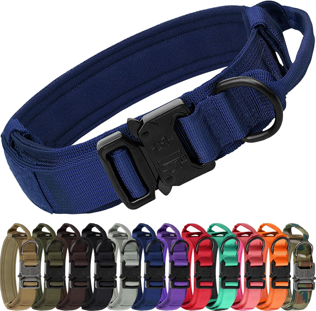 Tactical Dog Collar with Handle – Adjustable Heavy-Duty Military Training Collar with 2 Patches for All Size Dogs