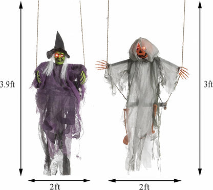 Lighted Halloween hanging ghost decorations with glowing LED eyes