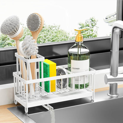 Cisily Black Sponge Holder for Kitchen Sink, Sink Caddy Organizer with High Brush Holder, Kitchen Countertop Organizers and Storage Essentials, Rustproof 304 Stainless Steel, Soap Dispenser Organize