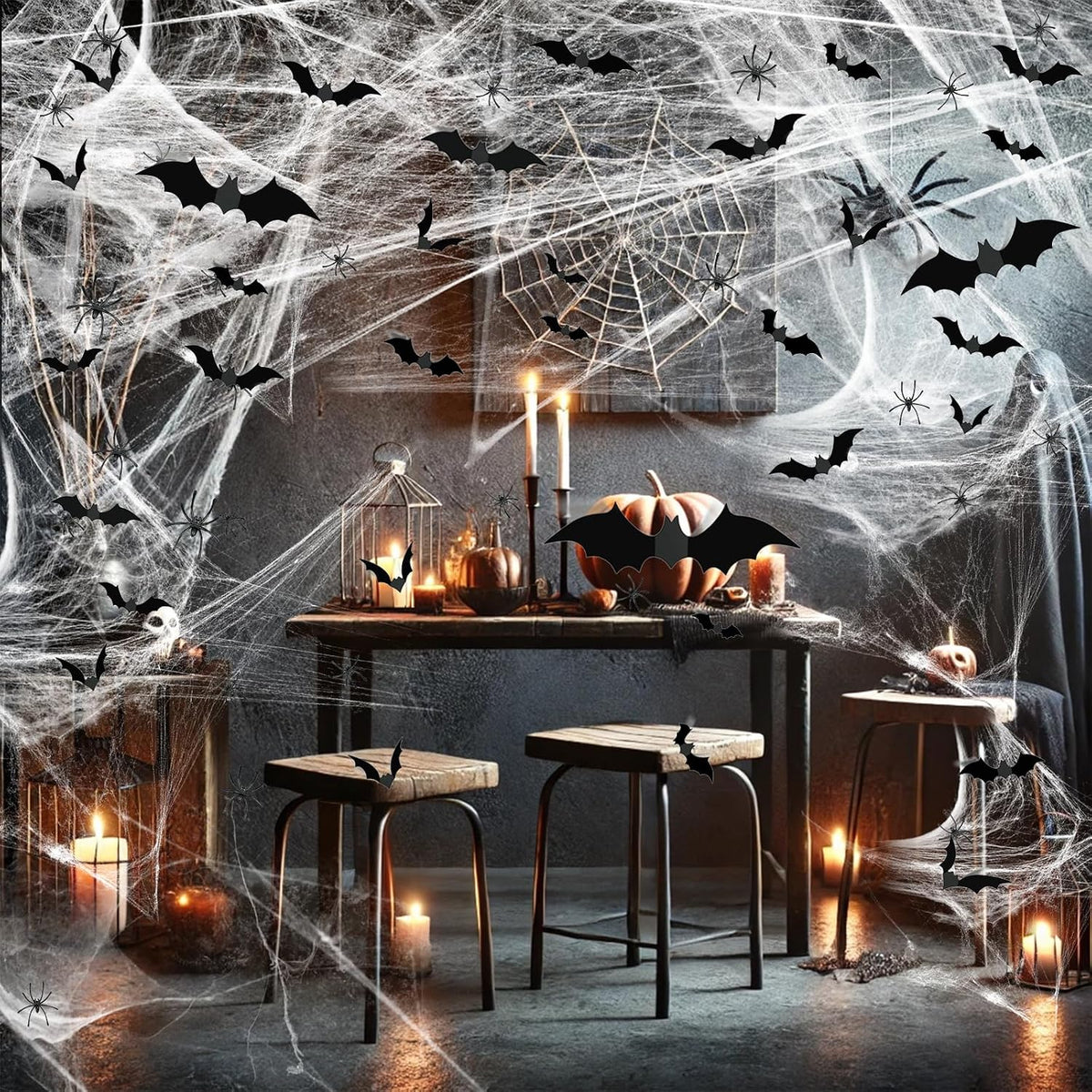1200 sq ft Halloween cobwebs for spooky party decoration